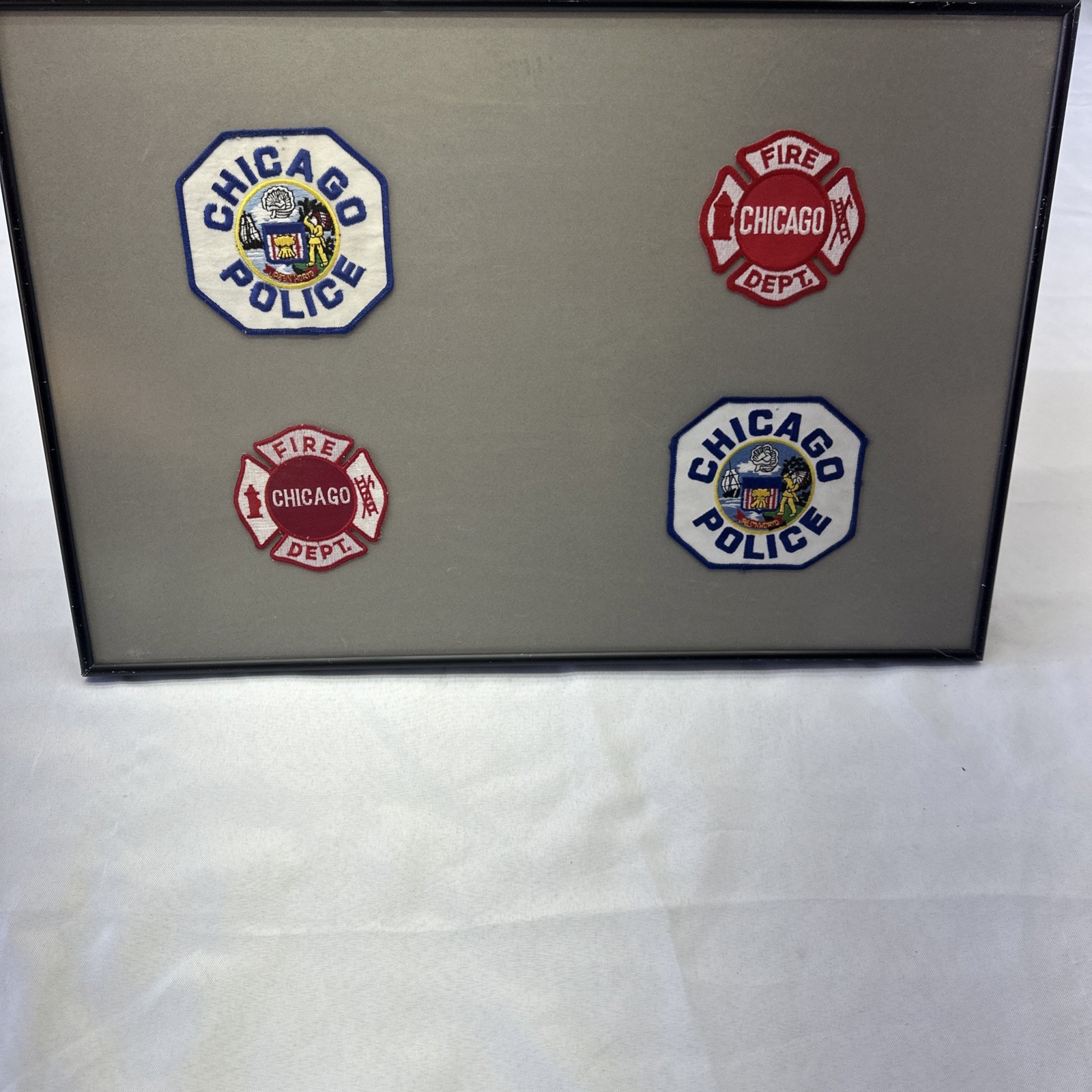 Vintage Chicago Police Fire Dept Patches Framed