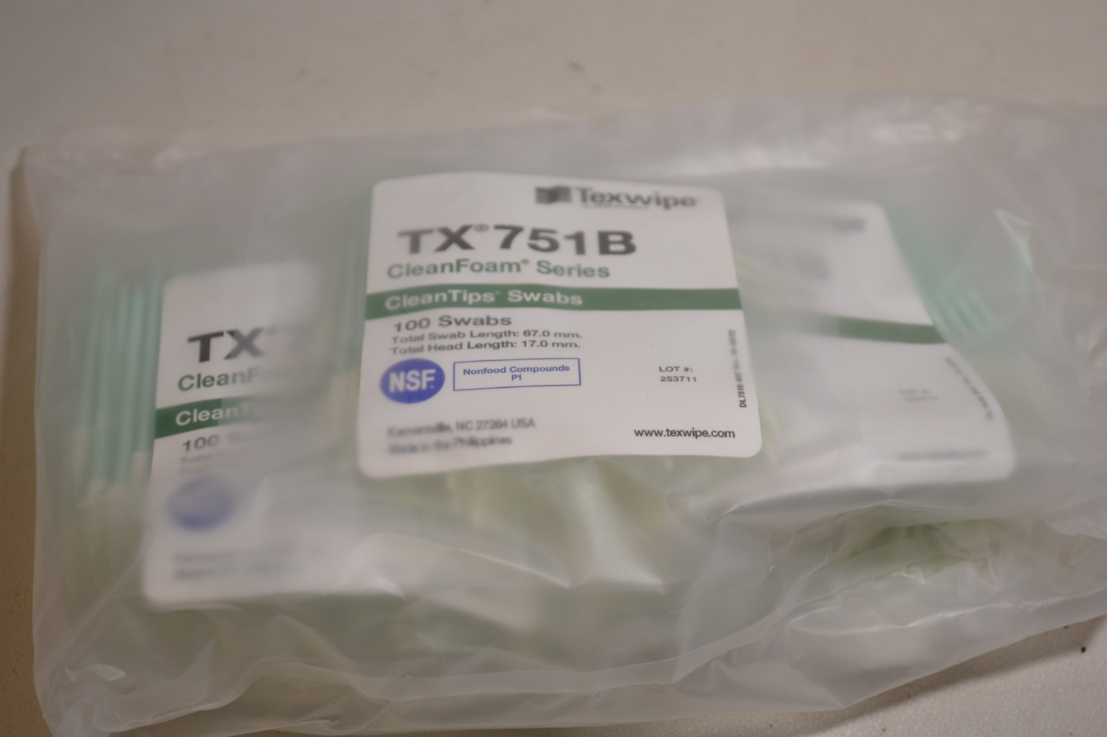 Texwipe TX751B CleanFoam Series Swabs 500