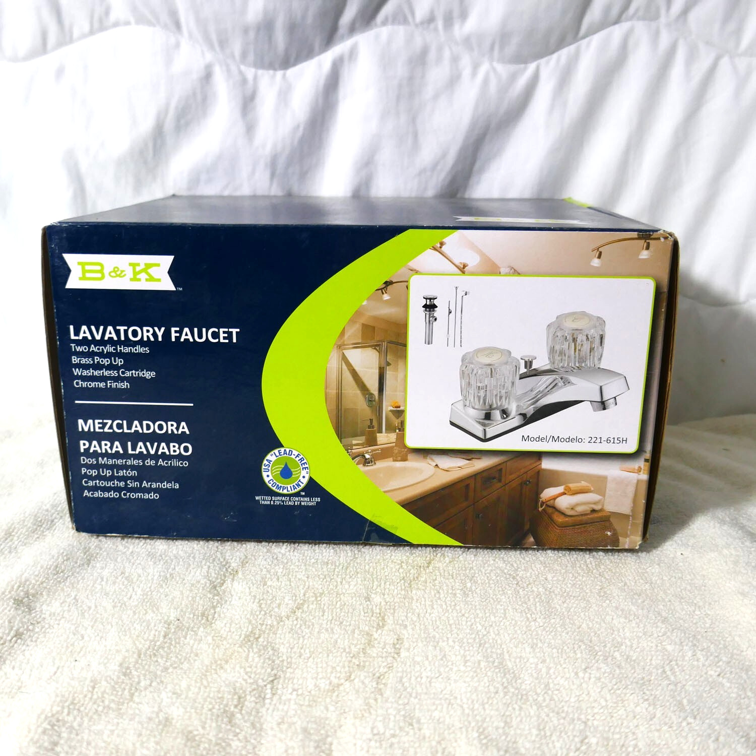 Lavatory Faucet,  B & K Mezcladora Model 221-615H Acrylic Handles Chrome