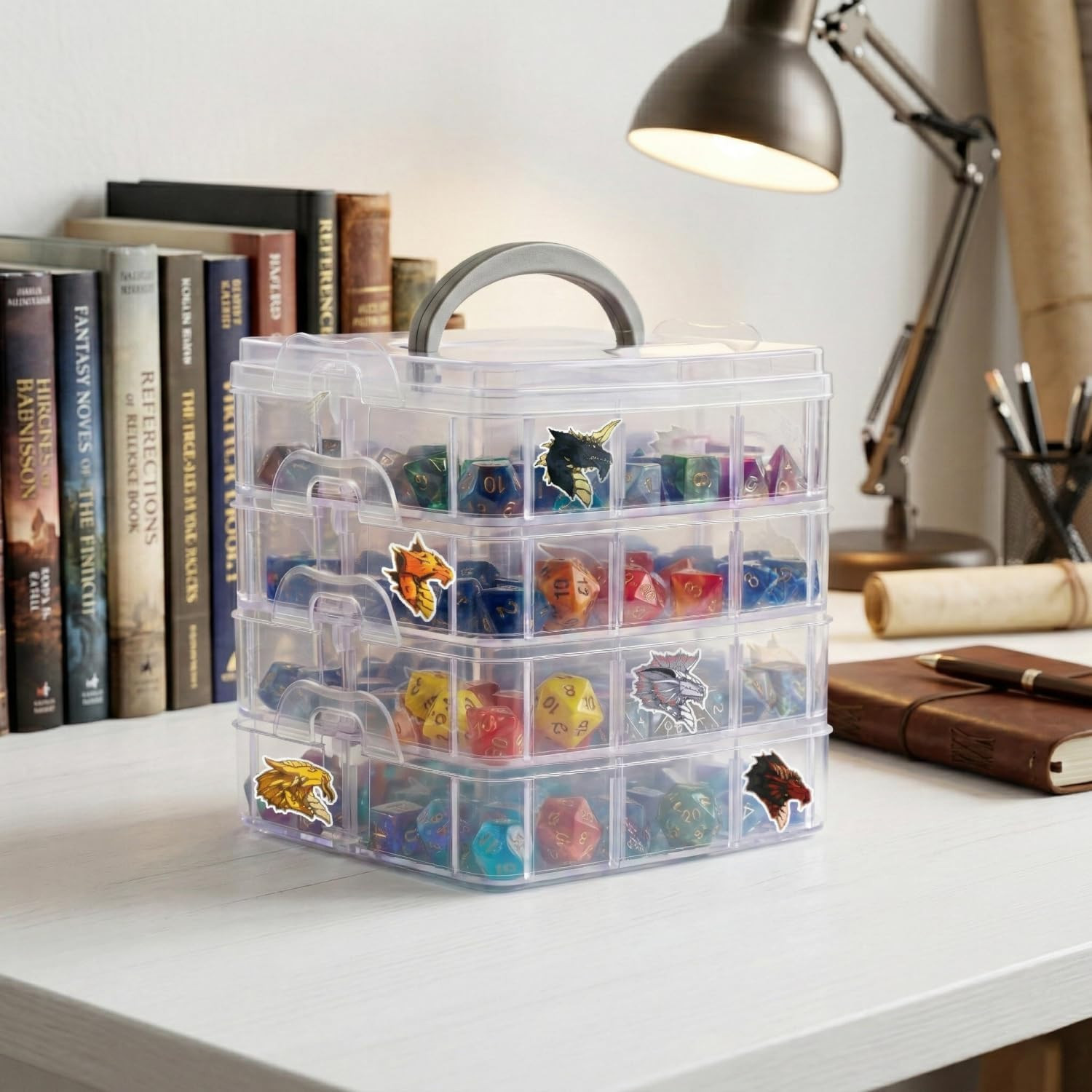 DND Dice Storage Box with Removable Dividers Polyhedral Dice Plastic Organize...