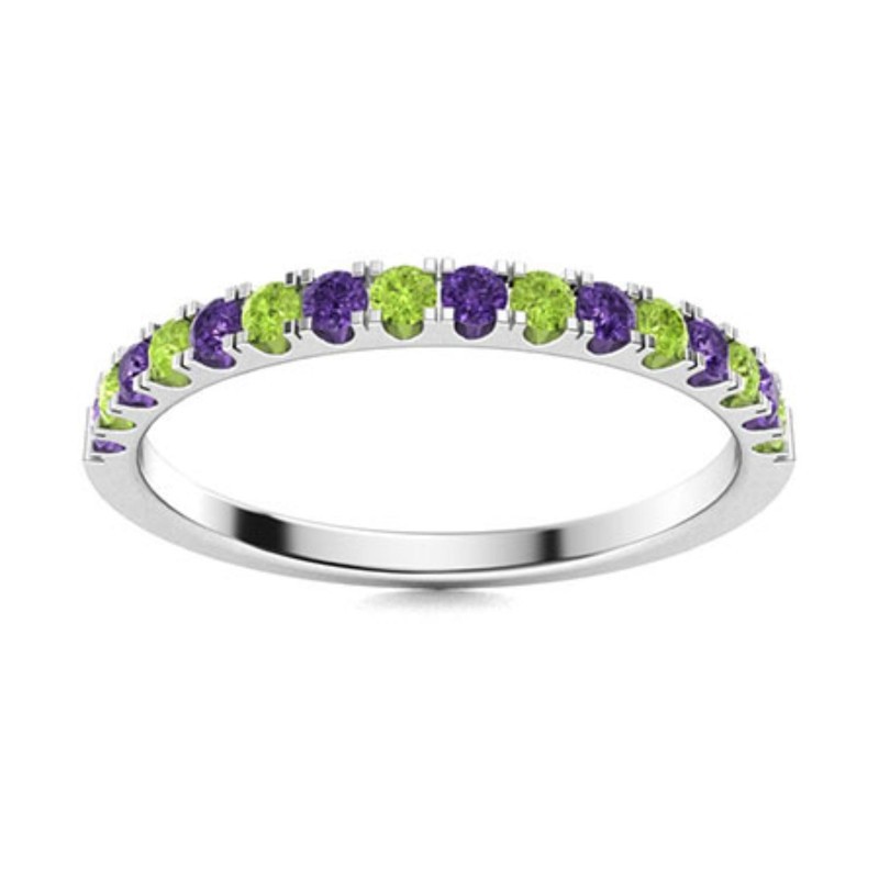 2mm Round Amethyst Peridot Ring 925 Sterling Silver Stackable Eternity Band