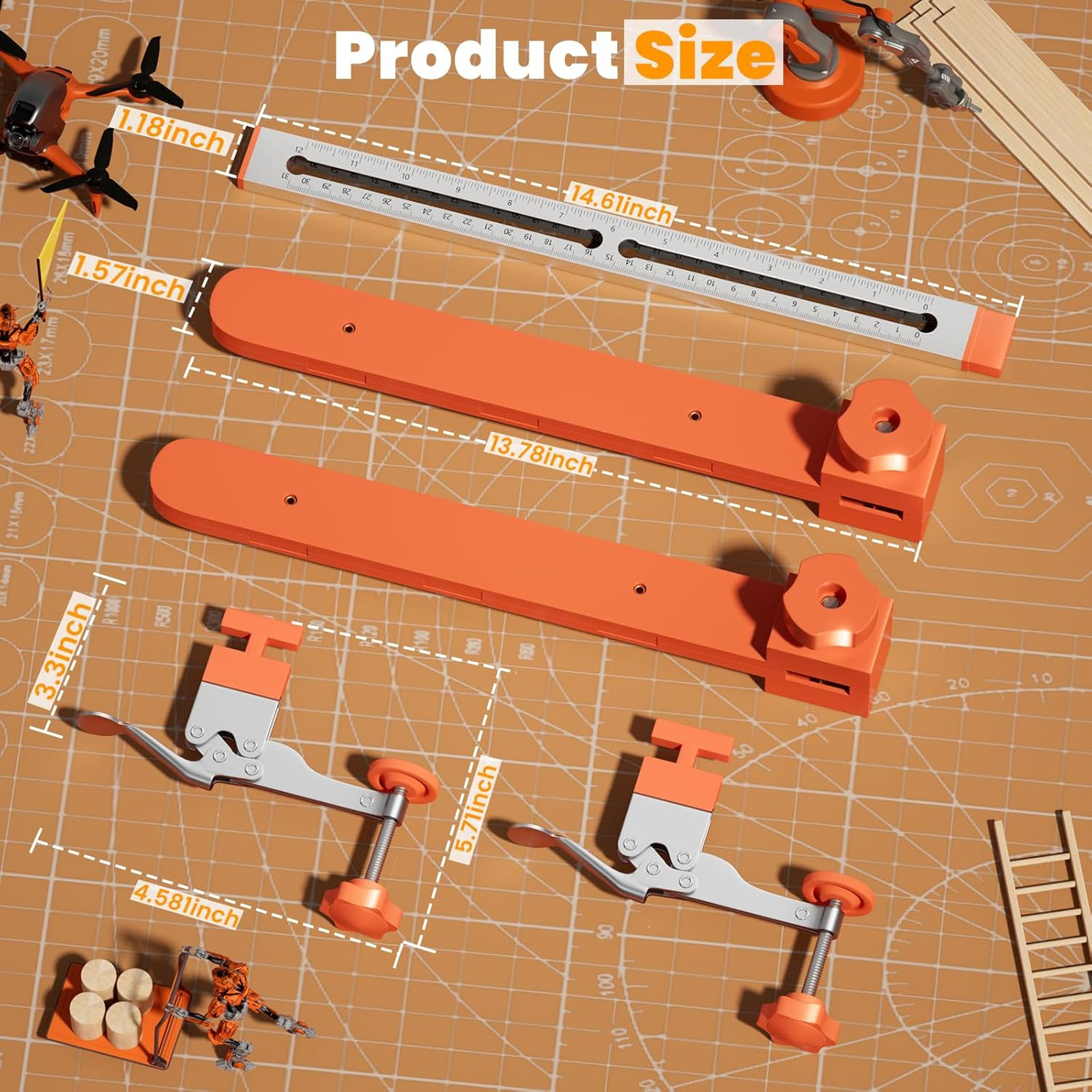2.0 Adjustable Drawer Slide Jig With Toggle Clamp & Magnetic Arm, Precision