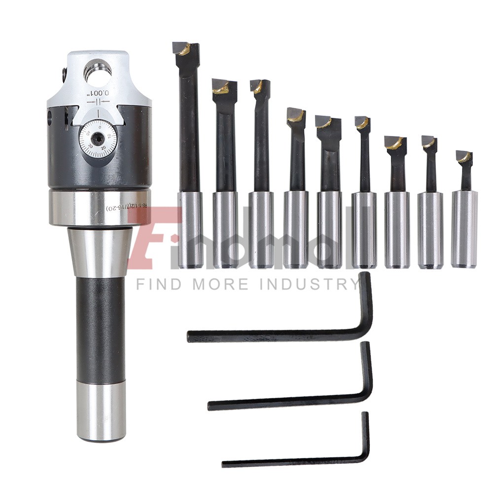 9 ×1/2" Carbide Boring Bar Set For Bridgeport Milling 2" Boring Head R8 Shank