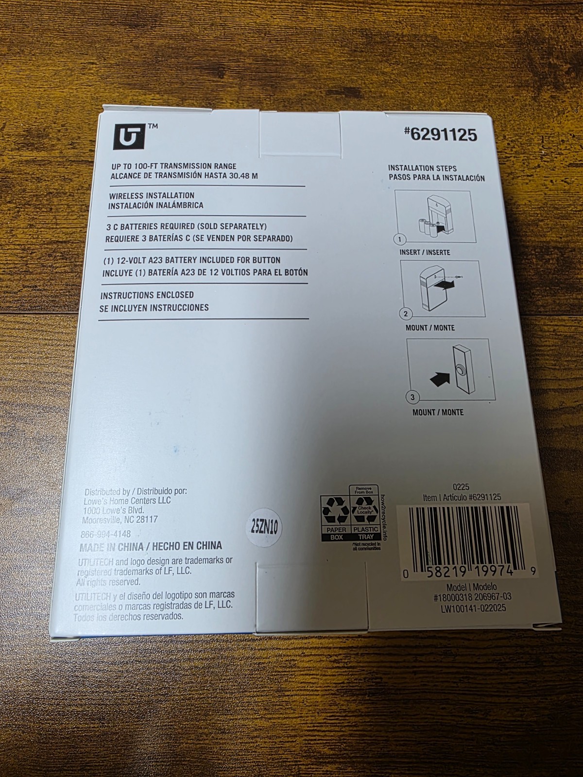 Utilitech Wireless Doorbell Kit Sensor 2 Melodies White Finish #6291125