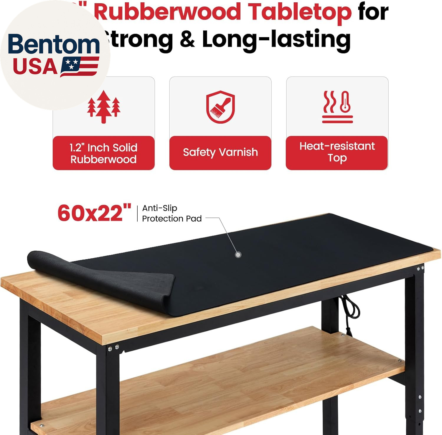 Adjustable Height Work Bench 60X 22 Workbench for Garage Work Table with under T