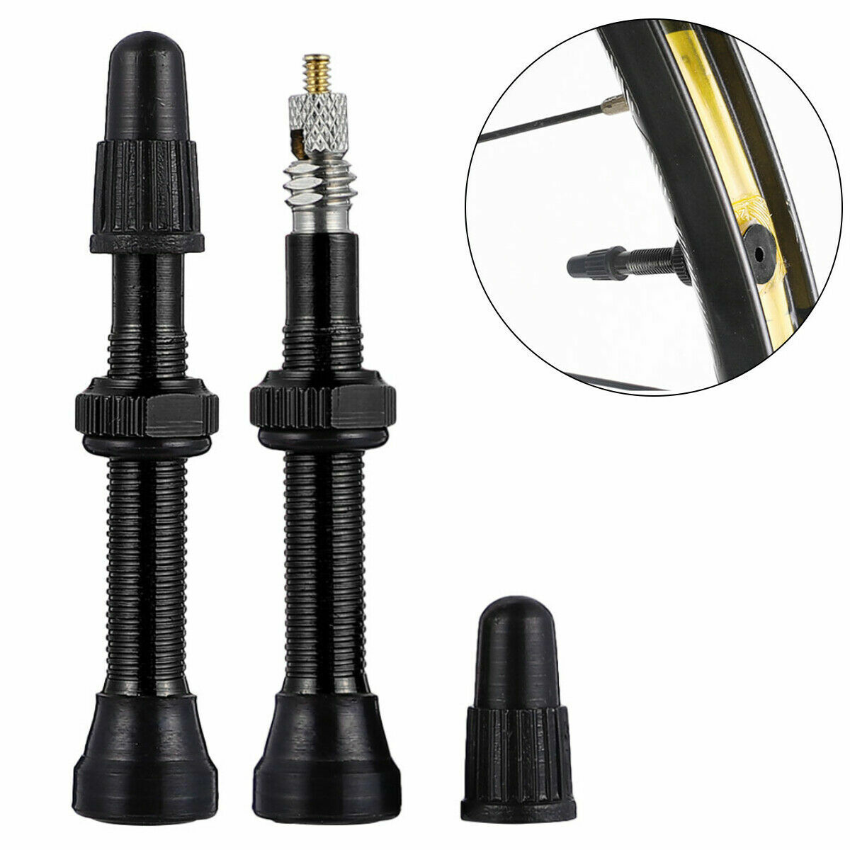40mm Removable Tubeless Presta Valve Core Stem Kit Black 2PC Universal Fit