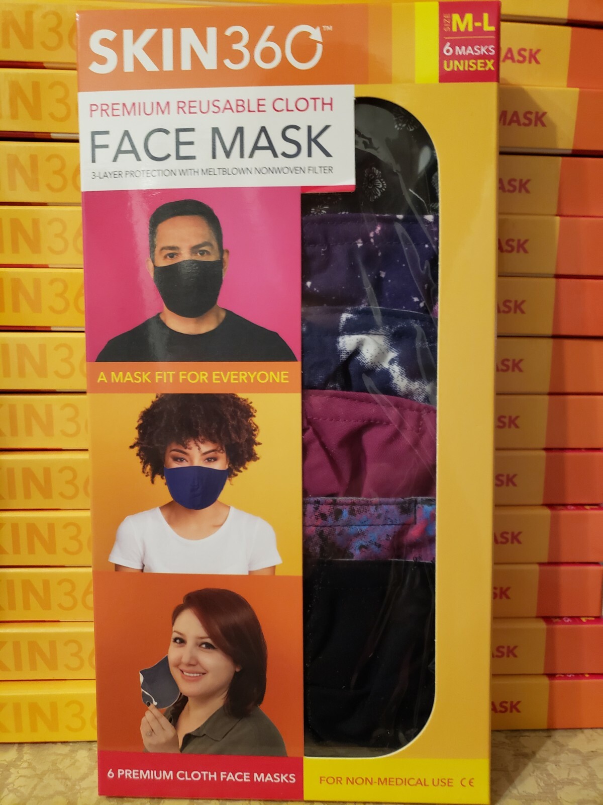 Skin360 Premium Reusable Cloth Face Mask BOX OF 6 Brand New Medium/Large