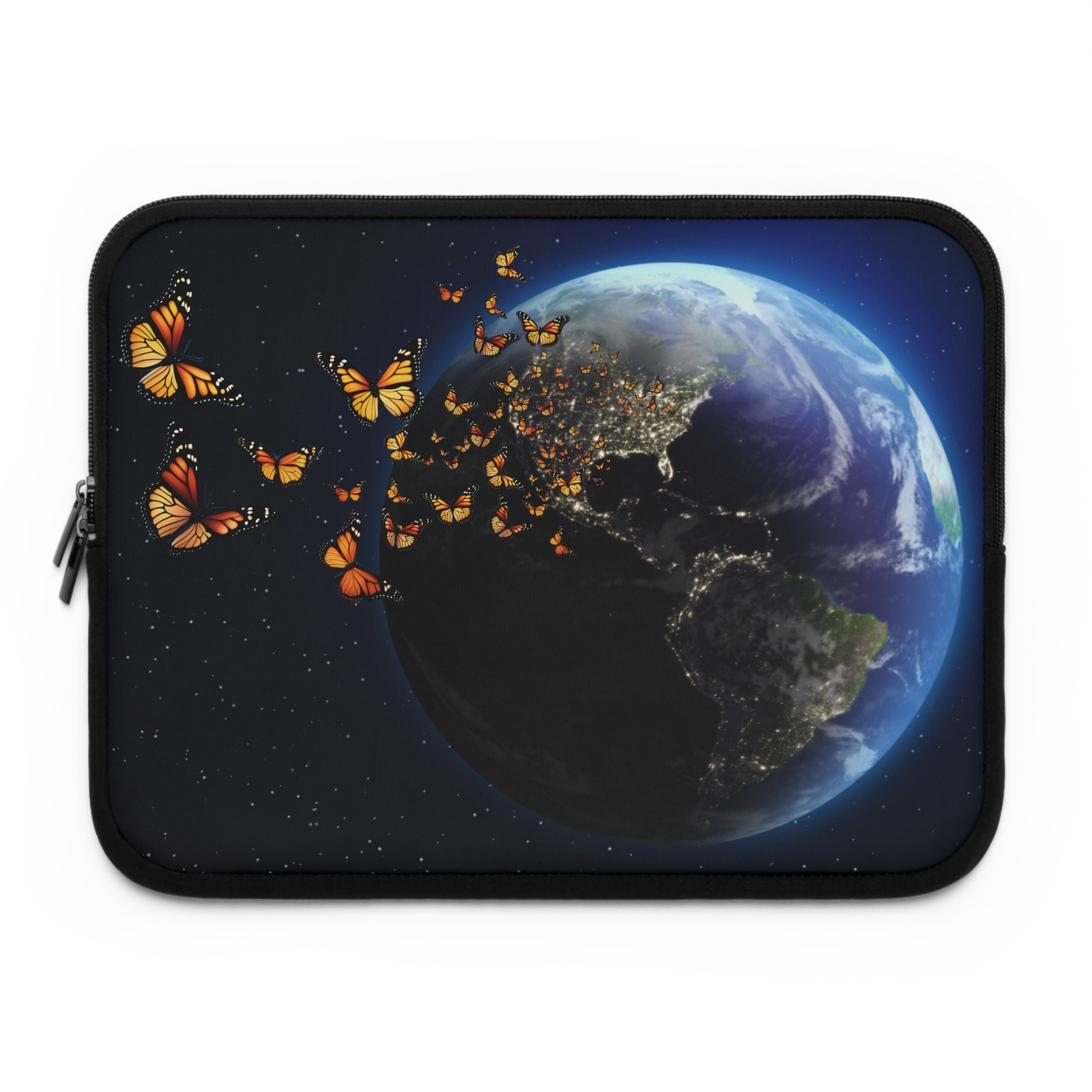 Laptop Sleeve - Monarch Butterflies Flying to Earth Space Fiction Design