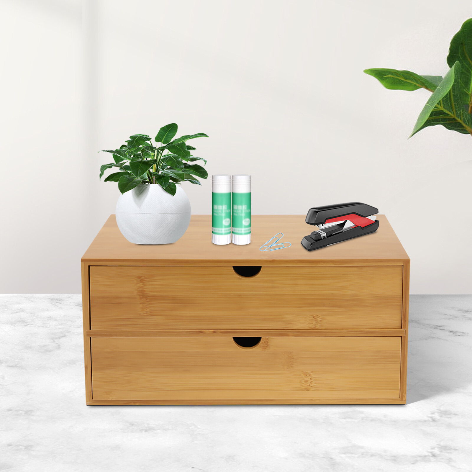 Bamboo Desk Organizer Drawers Tabletop Storage Box for Office Table Organization