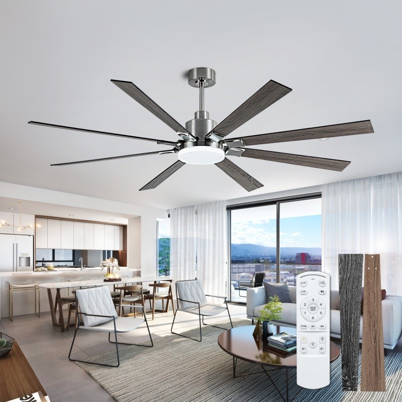 72" Modern Nickel Ceiling Fan with Lights 3 CCT Noiseless Reversible Remote