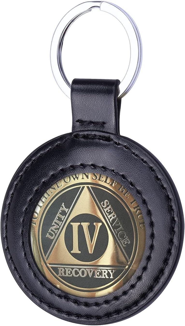 PU Leather Coin Holder Keychain for AA Medallion, Standard Challenge Coin, Recov