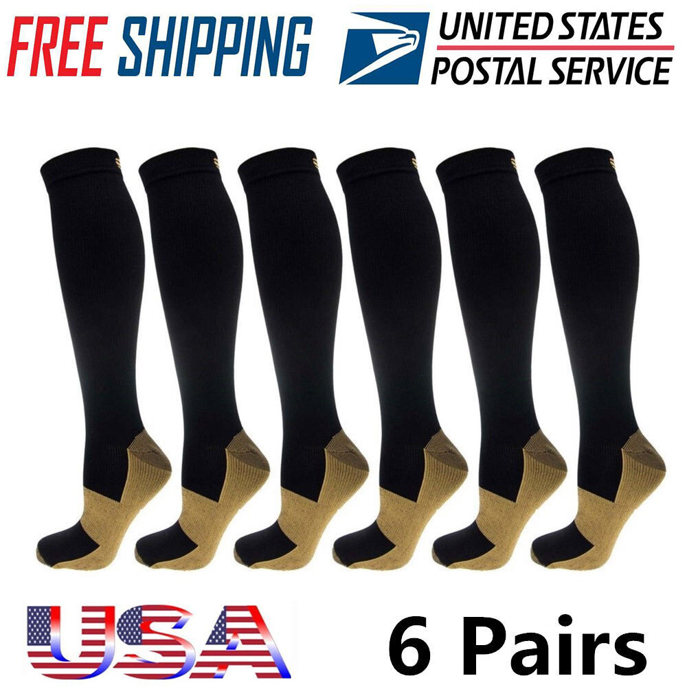 6 Pairs Compression Socks Knee High 20-30mm Hg Graduated Support Men's Women's