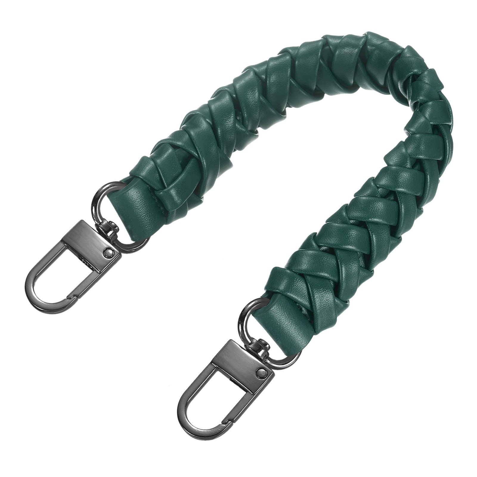Braided Purse Handle, 1Pc 31cm/12.2" Short Green Leather with Black Buckles