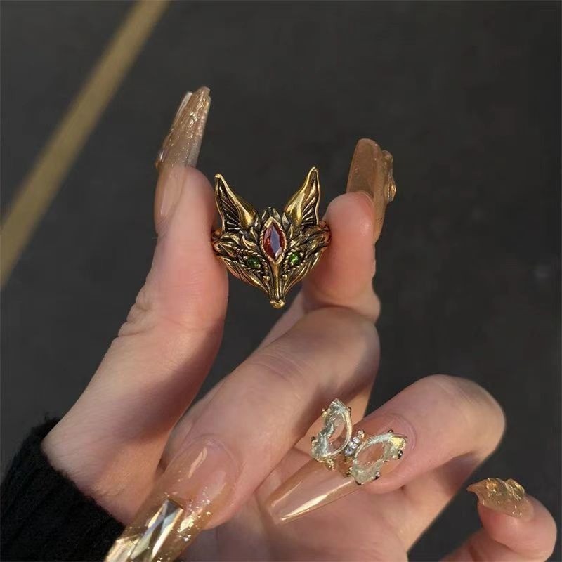 US 8 Gold Plated Vintage Fox Ring Animal Statement Jewelry