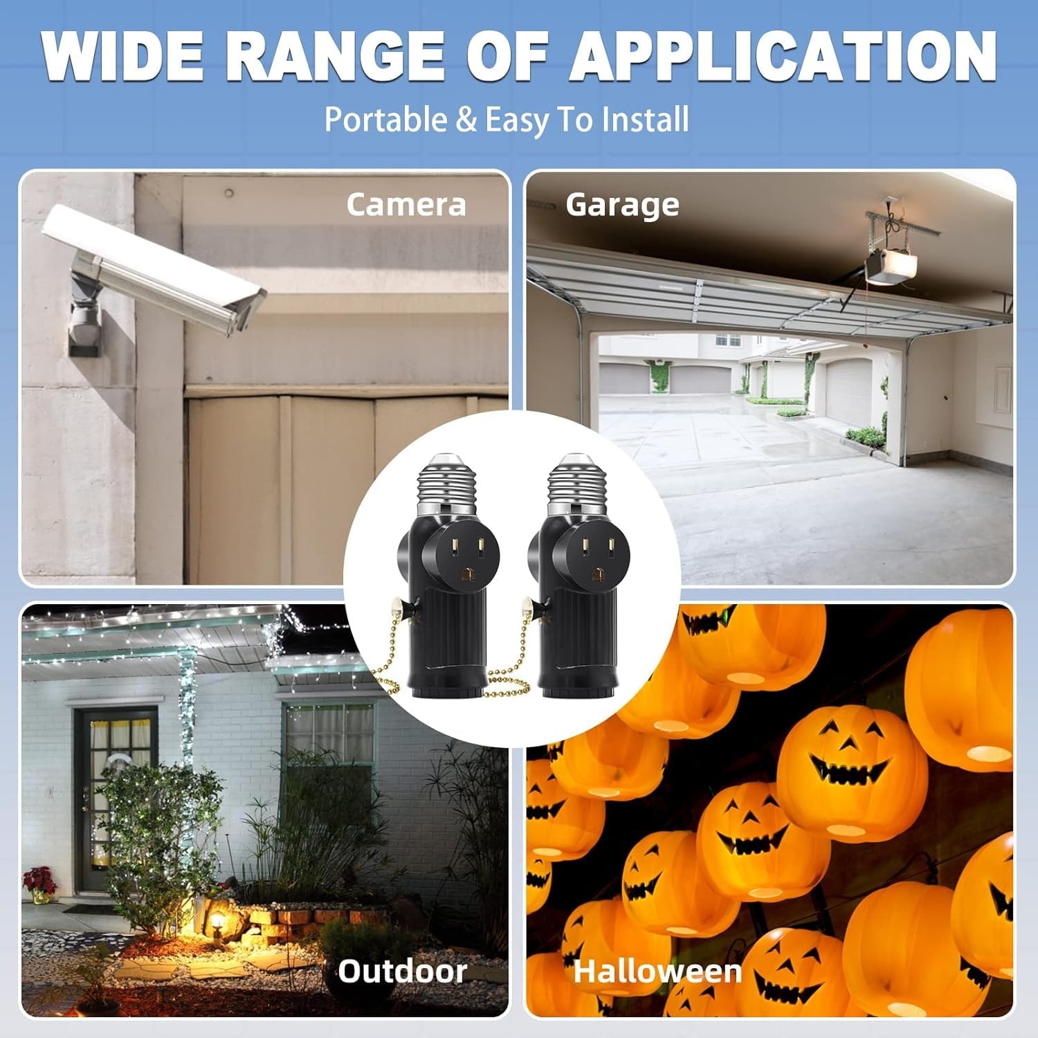 Light Socket to Plug Adapter, Both Sides Support 3 Prong Black