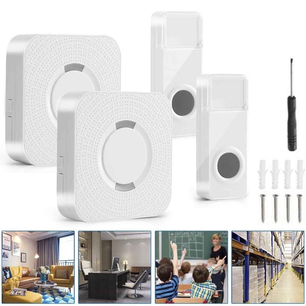 2pcs Wireless Doorbell Chime Waterproof Plugin Receiver Adjustable Volume 1000FT