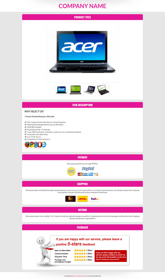 eBay Templates eBay Auction Template Mobile Responsive 100%