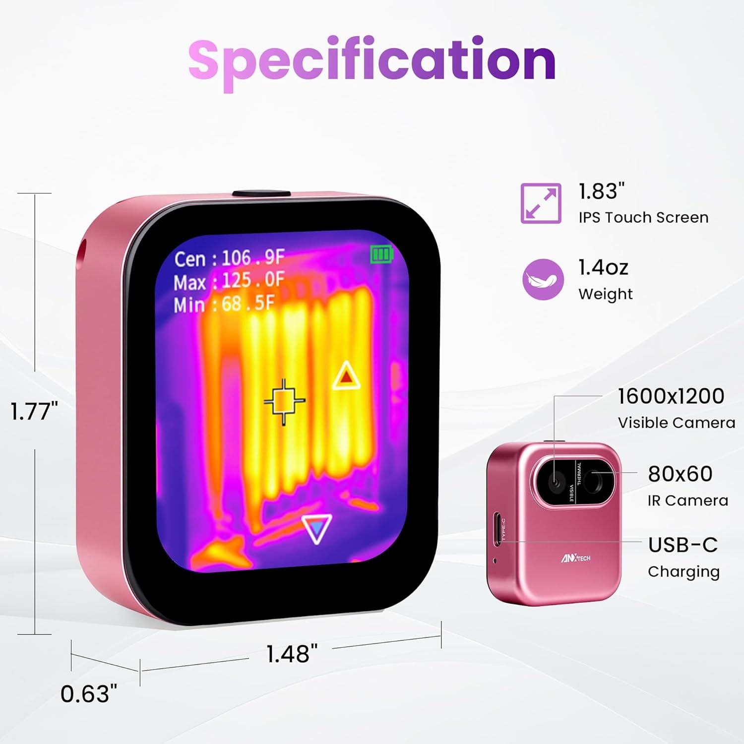ANXTECH Pink Thermal Imaging Camera 80*60 IR Resolution Dual Camera