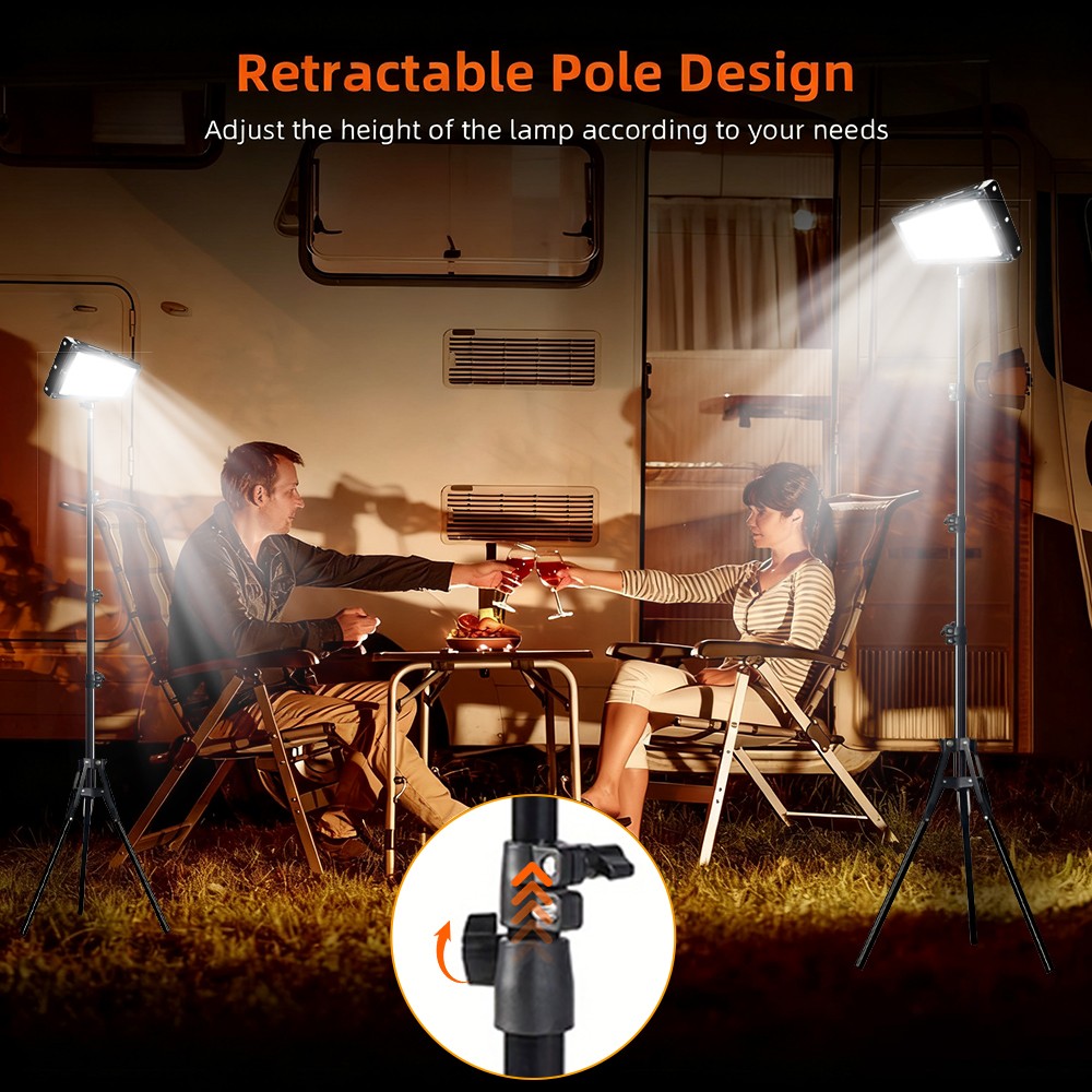 2PCS Camping LED Work Light w/ Tripod Stand Adjustable, Portable LED Flood Light