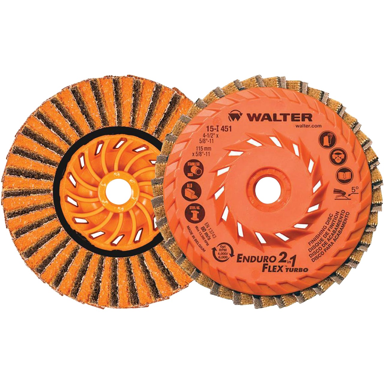 Walter 15I451 4-1/2x5/8-11 Enduro-Flex 2-in-1 TURBO Spin-On Flap Disc 27S 10 pk