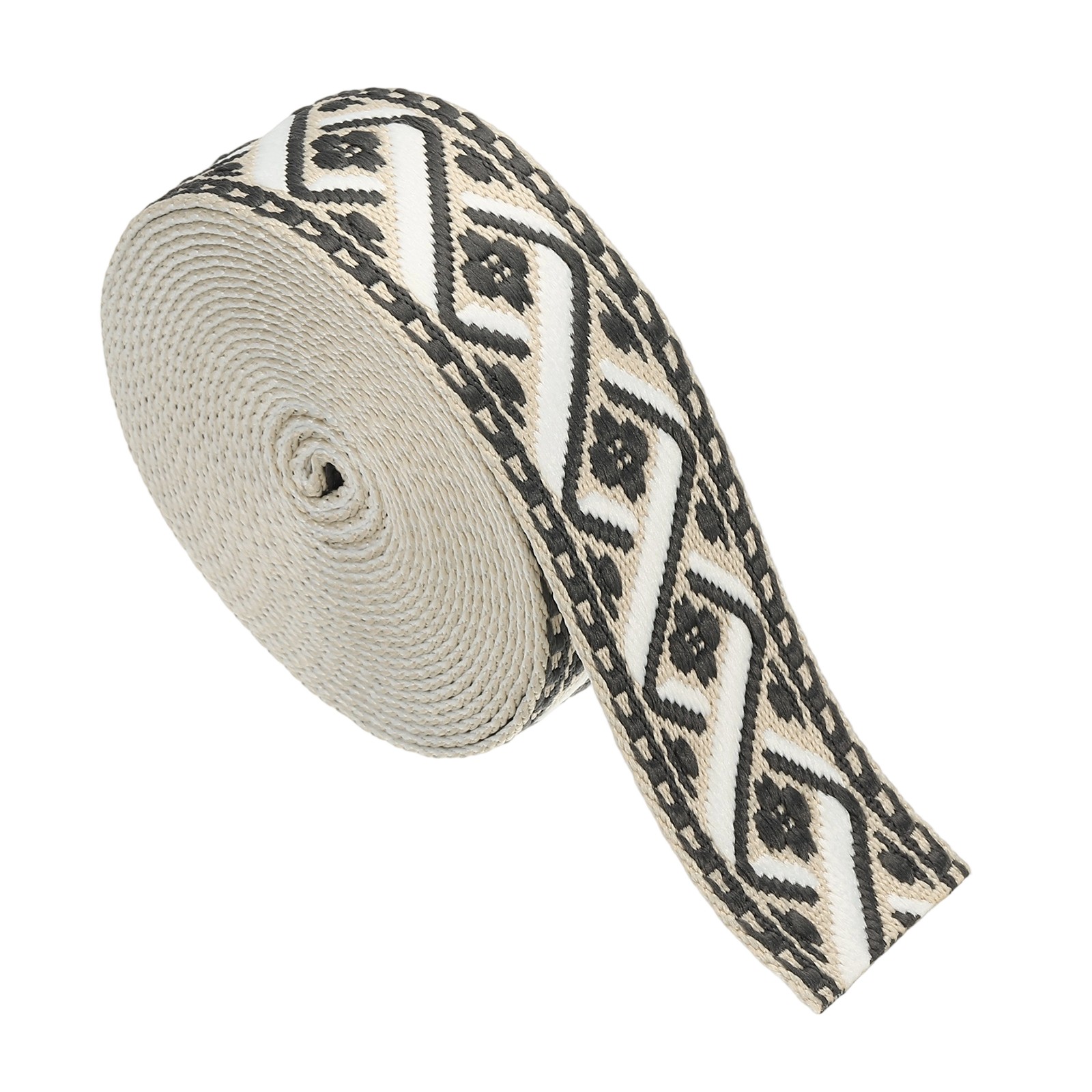 4.75Yards Cotton Webbing Strap 38mm Jacquard Webbing Strap, Khaki-White