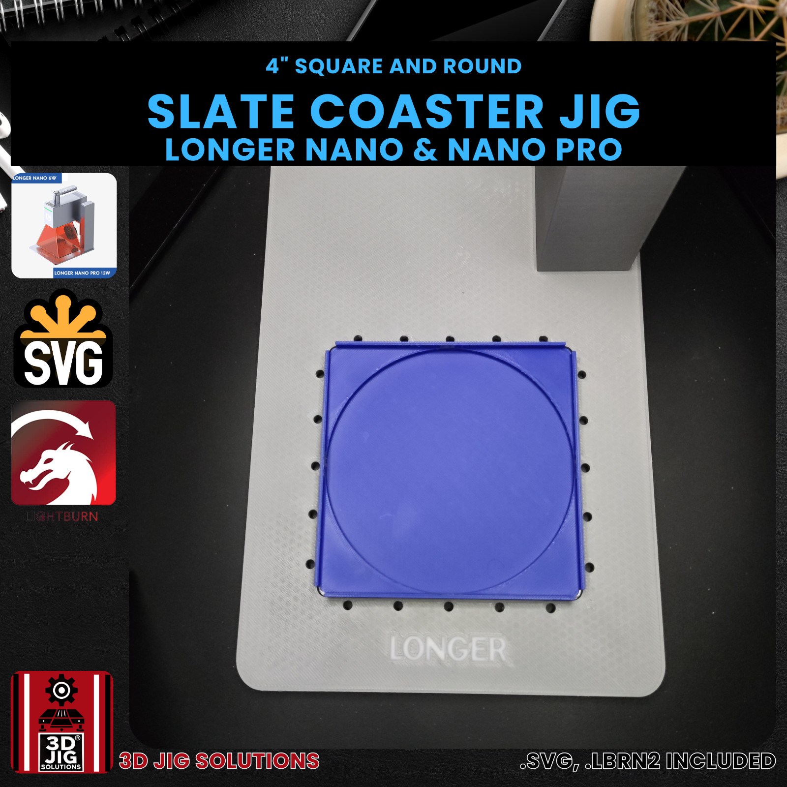 Longer Nano Pro Slate Coaster Jig | 4" Coasters Laser Engraving Fixture