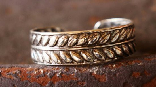 Women's Leaf Style Toe Ring Solid Metal 925 Sterling Silver White Gold Plated
