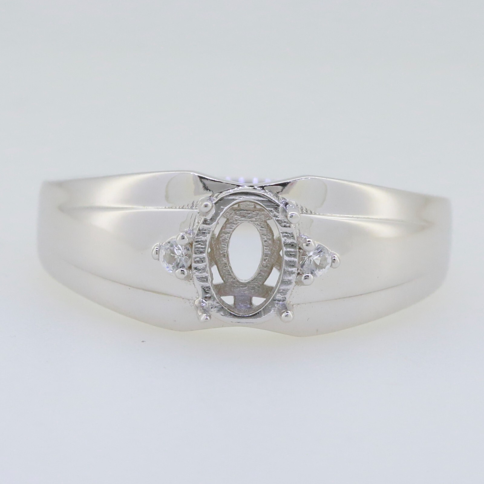 Men's Sterling Silver Semi Mount Ring Setting Oval OV 8x6mm