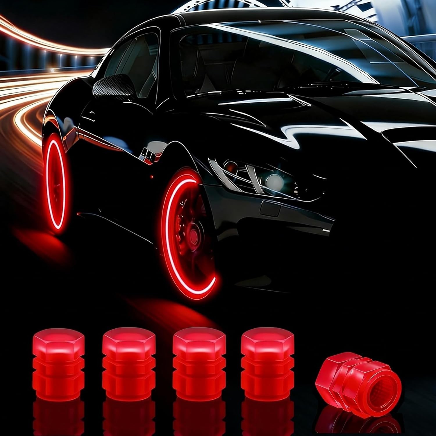 20 Pcs Glow in The Dark Tire Valve Caps Fluorescent Stem Caps, Red