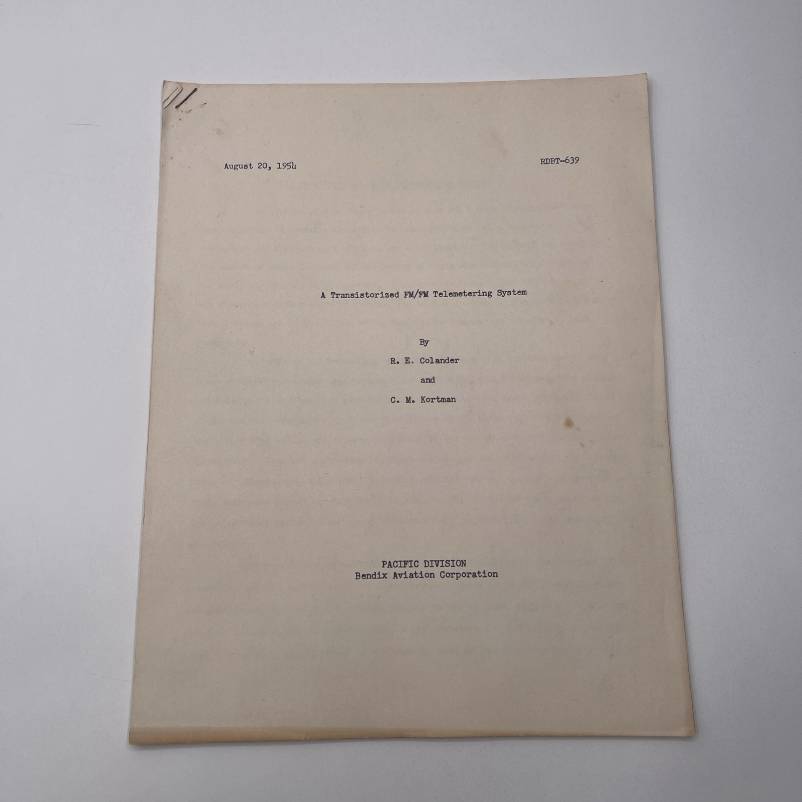 A Transistorized FM/FM Telemetering System By R. E. Colander And Kortman / 1954
