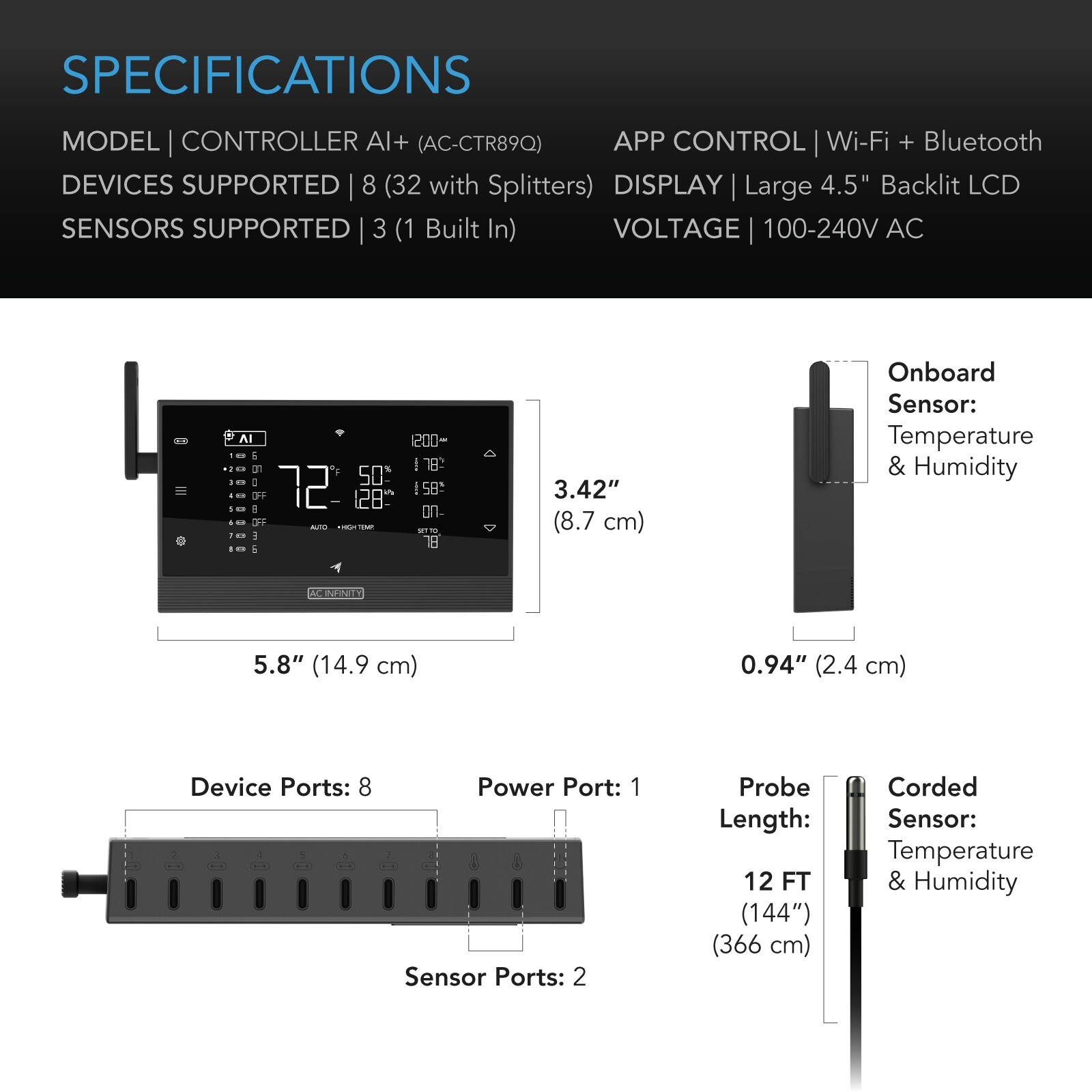 AC Infinity Controller AI+ Environmental Controller Dynamic AI Controls WiFi App
