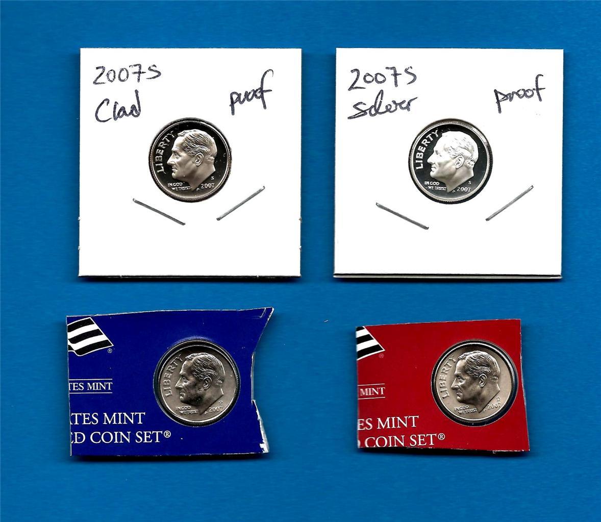 2007 PDSS Satin BU Plus Silver and  Clad Proof Dime Set -PD in Mint Set Plastics