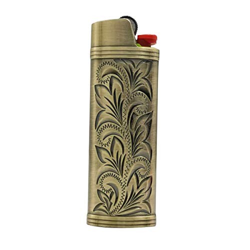 Metal Lighter Case Cover Sleeve Holder Vintage Floral Stamped for BIC Brozne