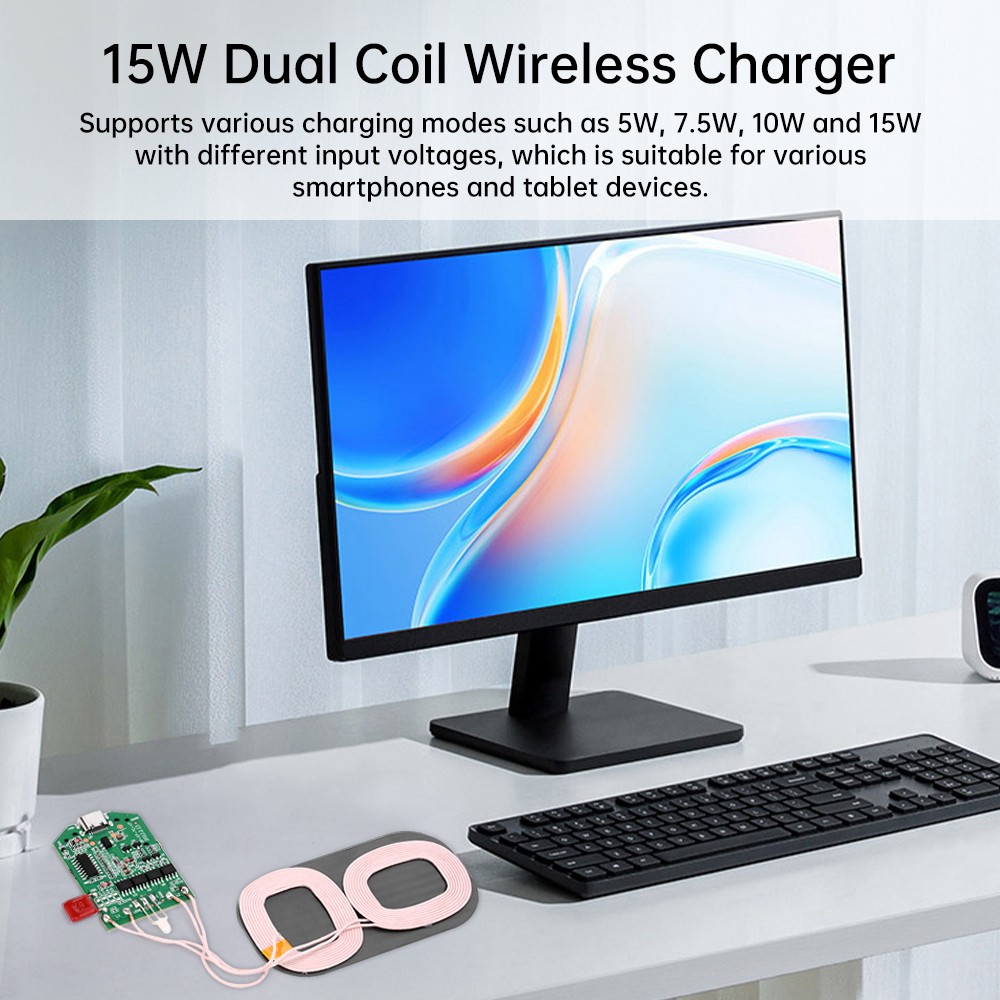 2PCS Dual Coil 15W Wireless Charger Transmitter Module Fast Charging Board DIY