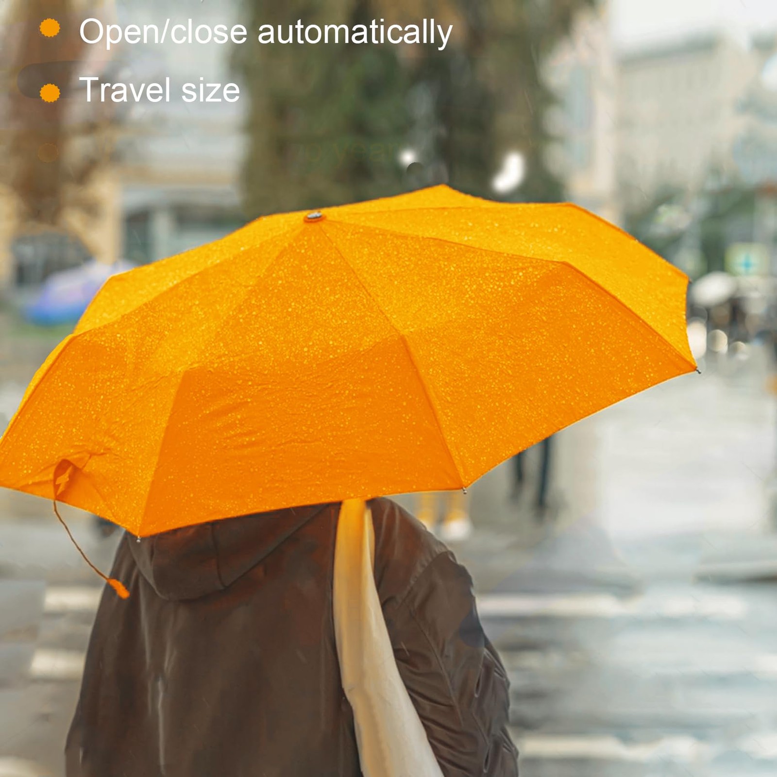 SIEPASA Windproof Travel Compact Umbrella-Automatic 42 Inch-1 Pack, Orange