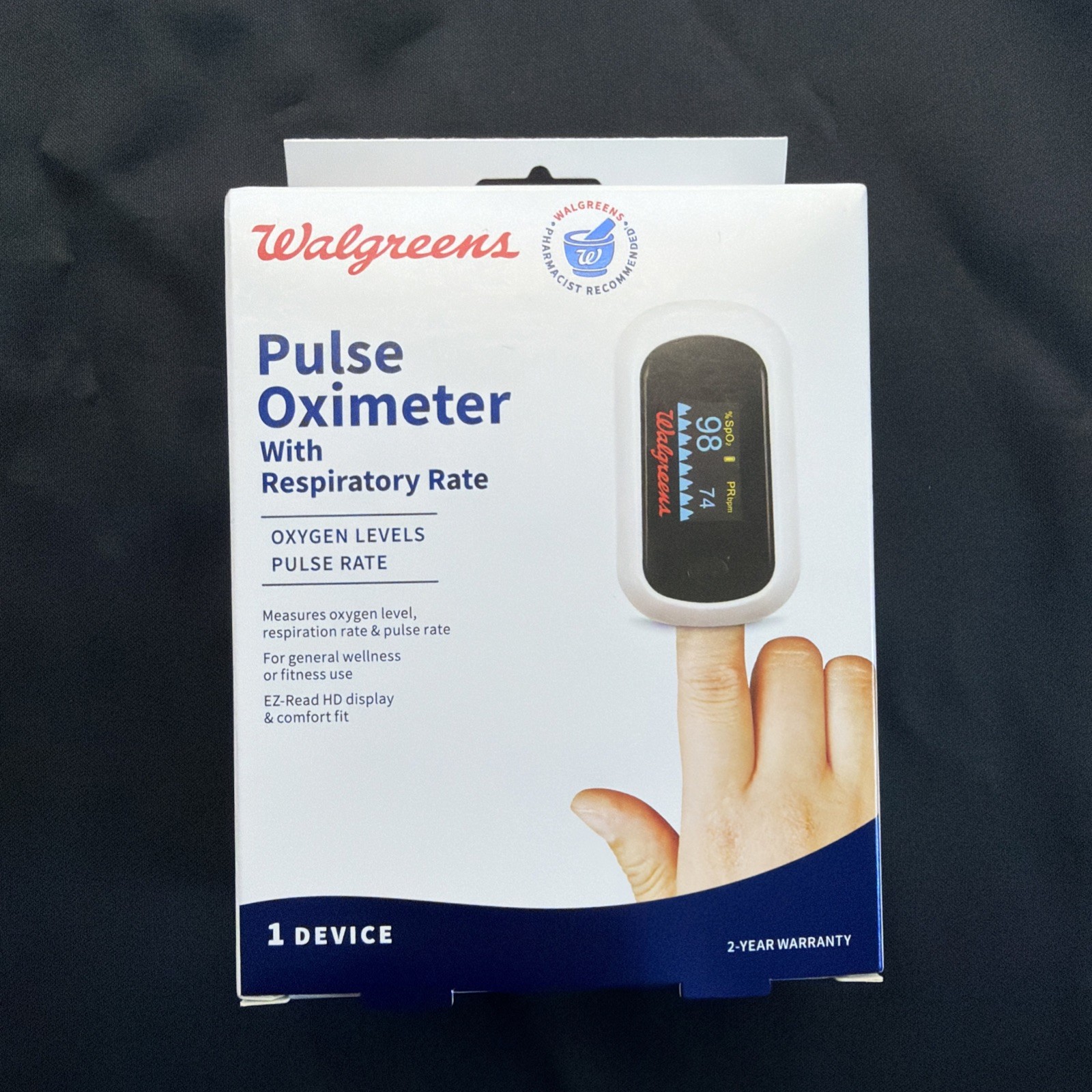 Walgreens Pulse Oximeter w/ Respi Rate, O2 level, Pulse Rate- Portable NEW