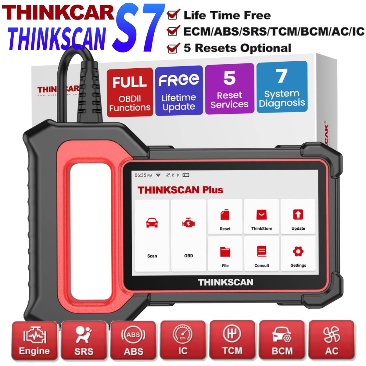 Thinkscan Plus S7 OBD2 Scanner Car Auto Diagnostic Tool ABS SRS BCM TCM ECM IC