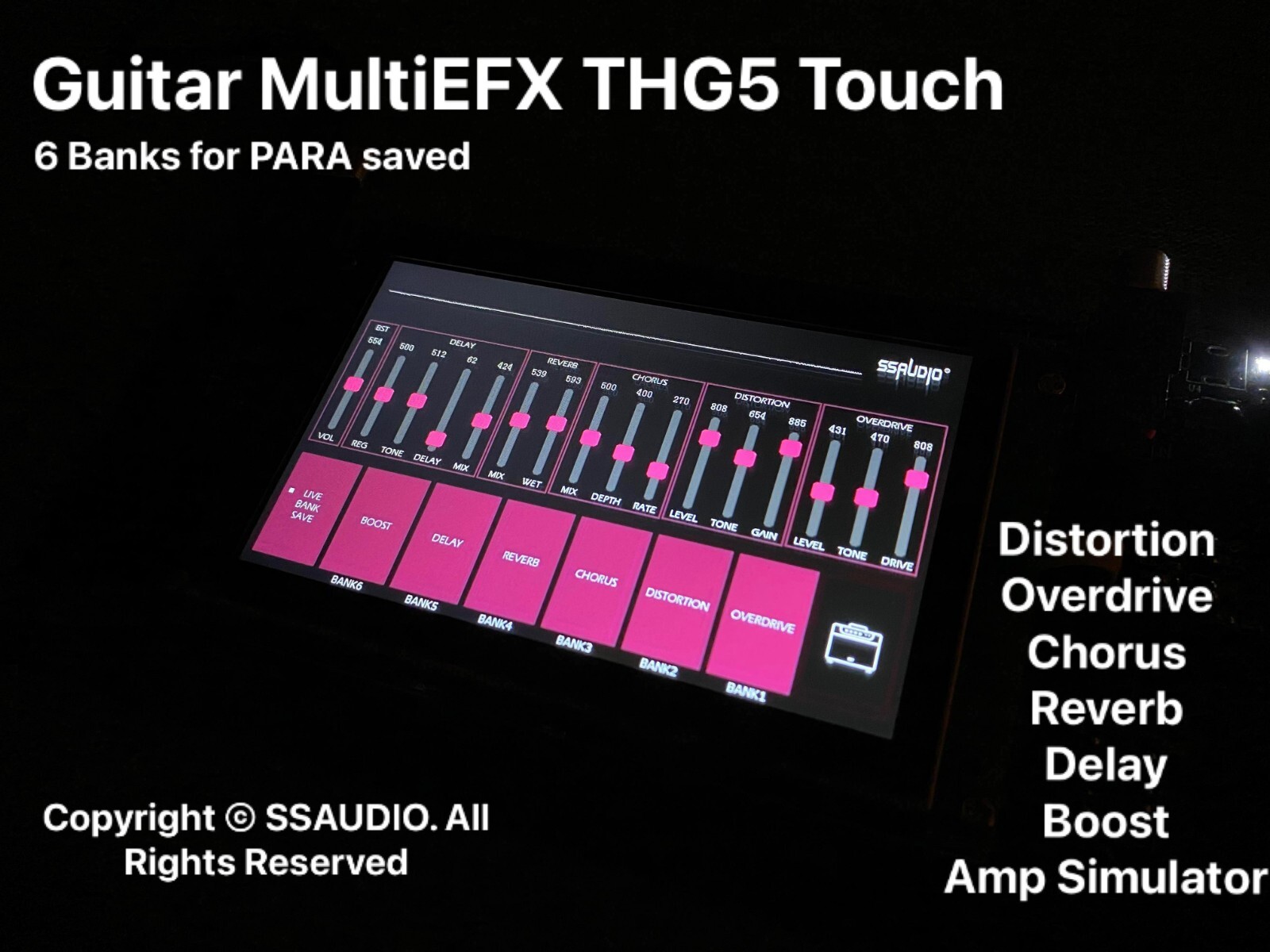 Guitar Multi Effect THG5 OD DS Chorus Reverb Delay Boost Touch Screen