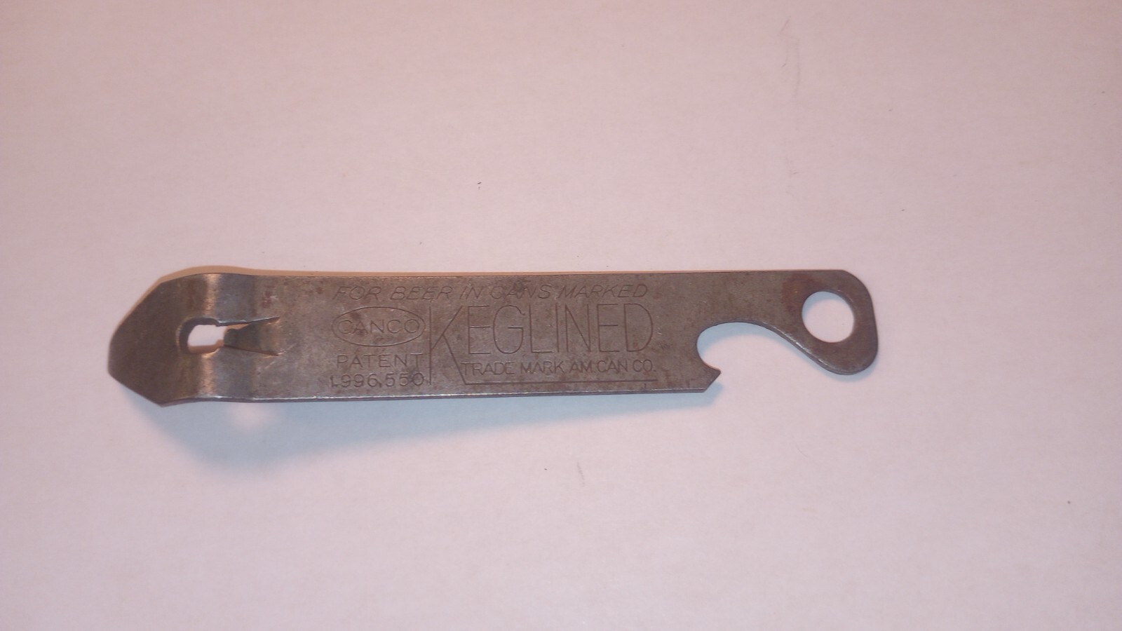 Vintage KEGLINED Can & Bottle Opener American Can Co/ CANCO Pat.1996550