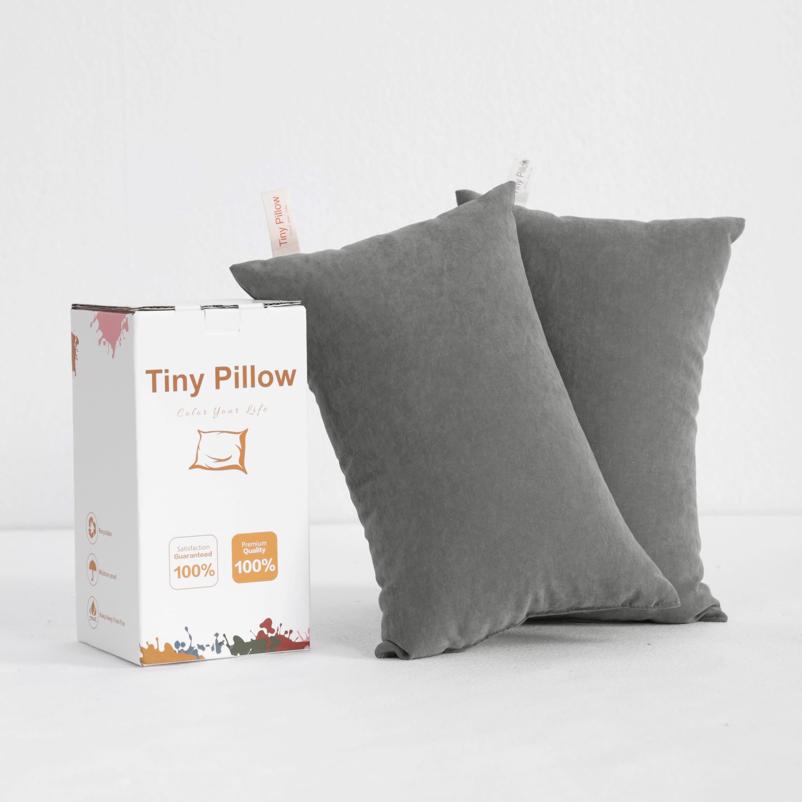 BEDSUM Mini Pillows 11x7 Microfiber: Travel Inserts, 2 Pack, Dark Grey