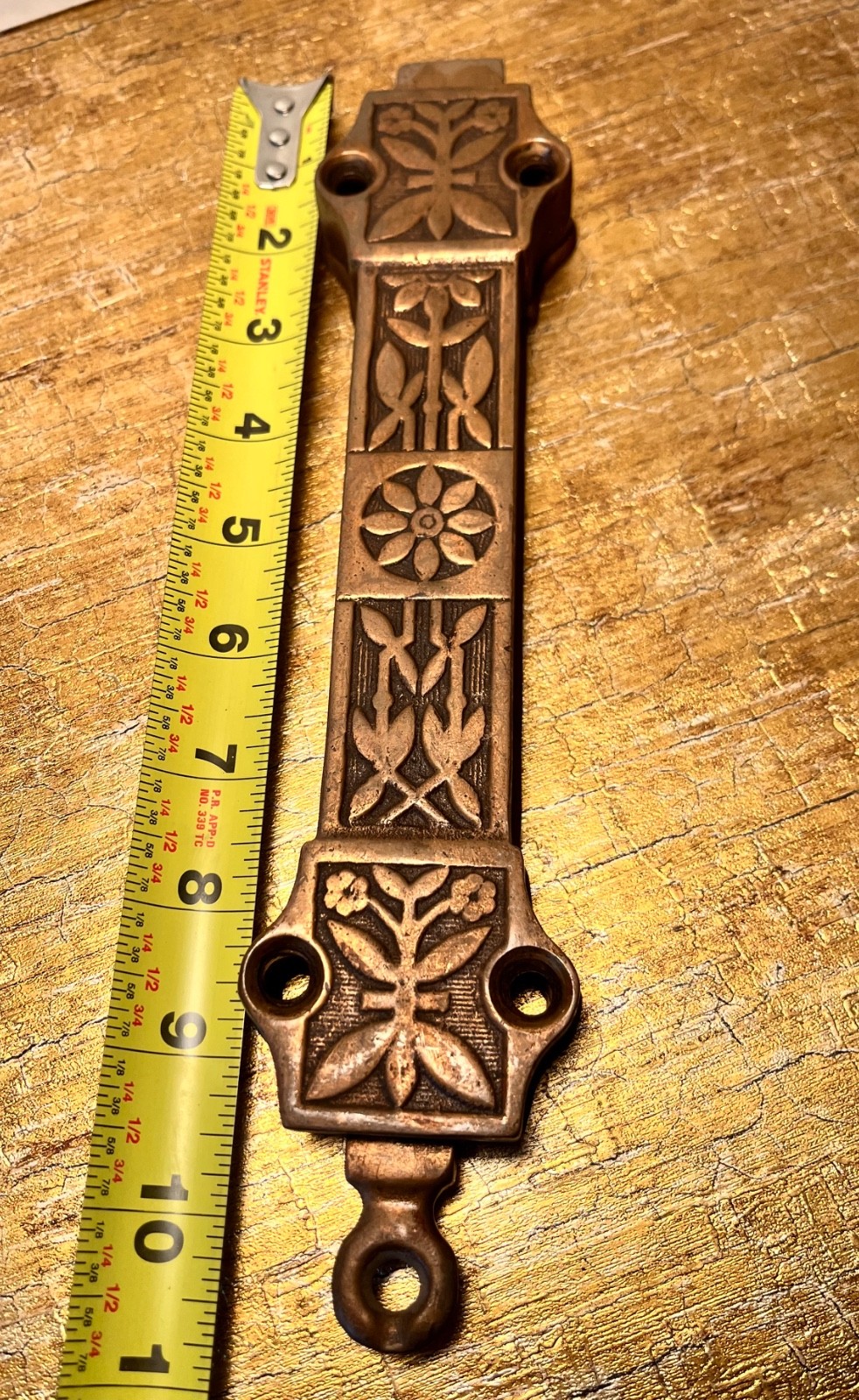 Antique Eastlake French/Barn Solid Brass DOOR LATCH Slide Bolt -spring pull 11"