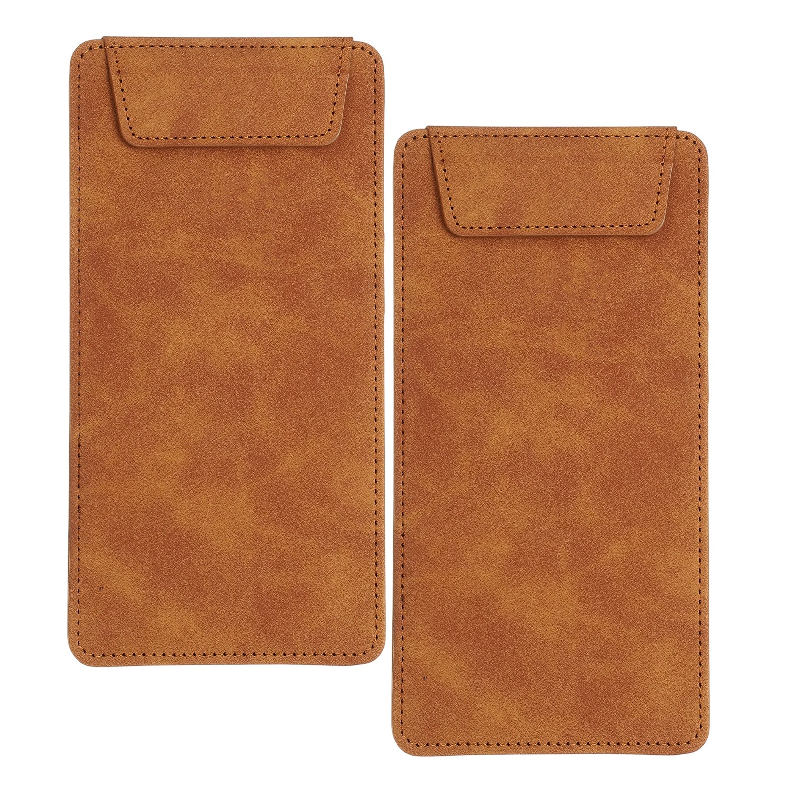 2 Pack Mini Clipboard, 8" x 4" Leather Small Clipboard with Pen Holder (Brown)