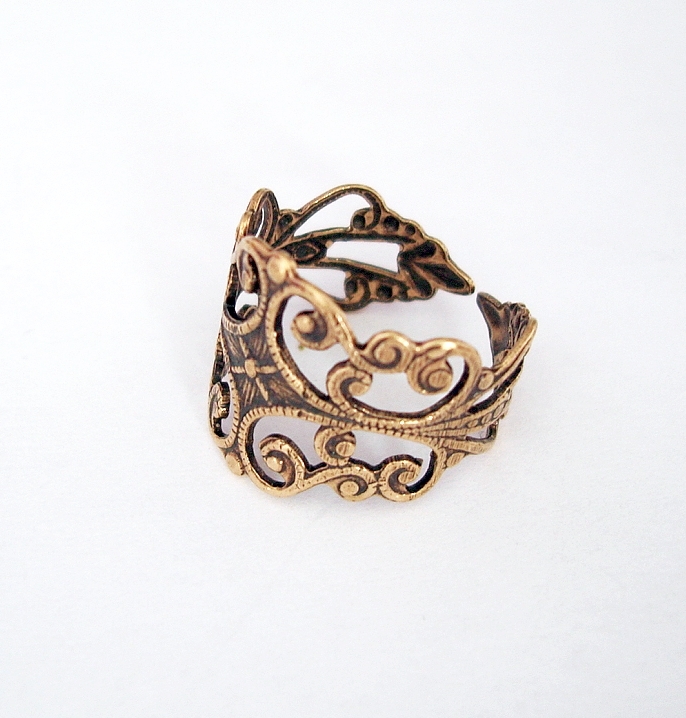 Ring Base Adjustable Filigree Setting Antique Brass -2pcs.