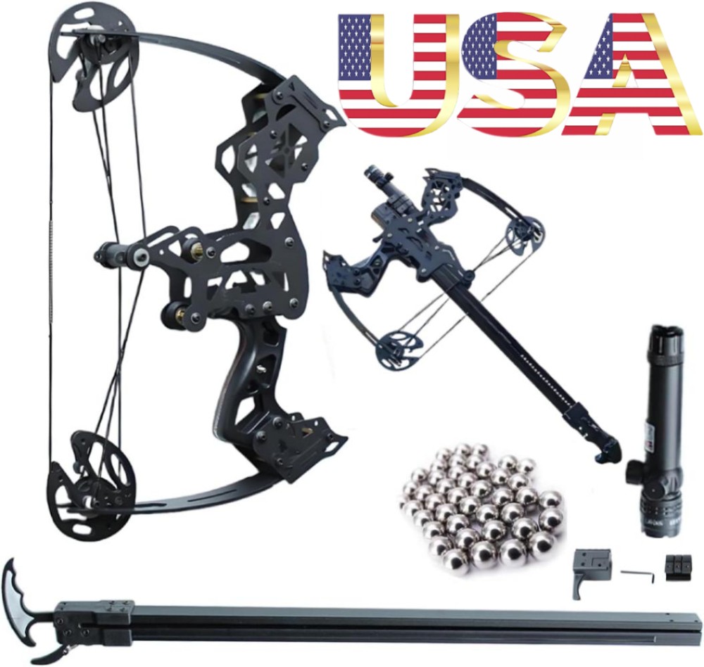 Mini Compound Bow 45lb Shoot Rapid Bow Shooter Steel Ball Launcher Hunt Archery