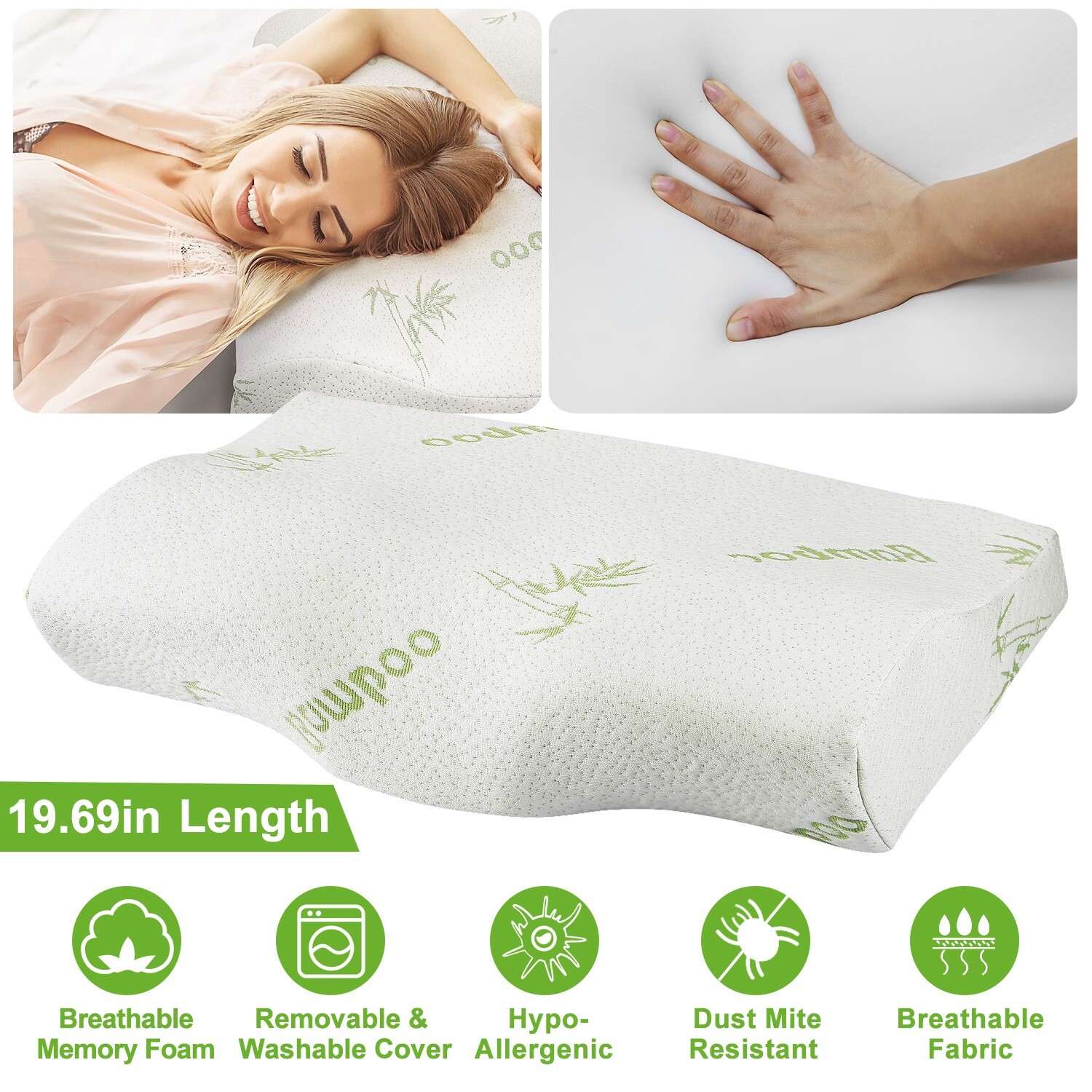 50*30CM Bamboo Memory Foam Contour Pillow Firm Orthopedic Neck Sleep Support