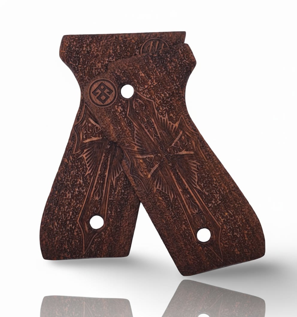 Zib Wooden Series Pistol Grips Fits Beretta® 92 92F 92FS 96 M9 M9A1, Oak Metal L