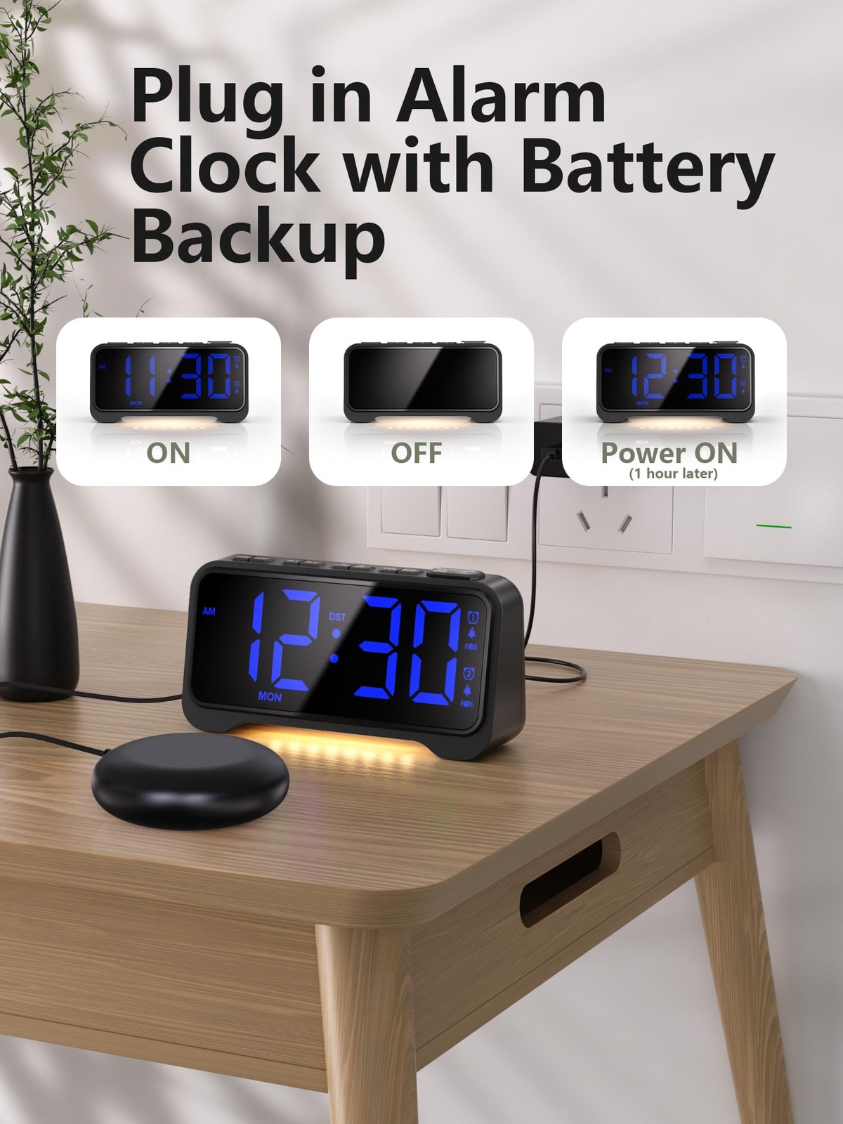 Mesqool Extra-Loud Alarm Clock with Bed Shaker Blue Digits With