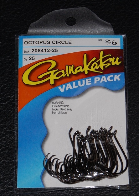25 Pack Gamakatsu 208412-25 Octopus Circle Hooks Offset-point NS Black Size 2/0