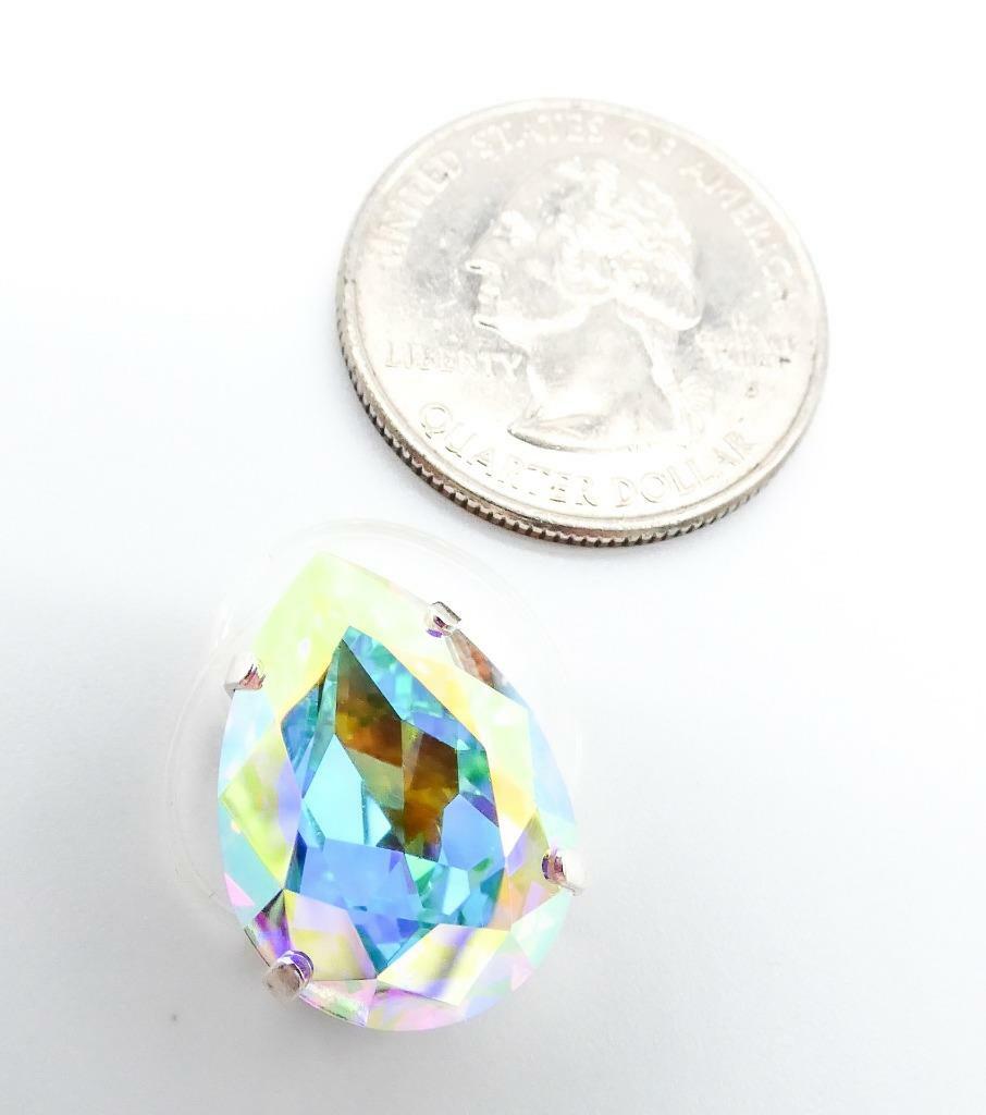 GLITZY Iridescent AB Fire Pear Cut Crystal Double Invisible Bands LARGE Toe Ring