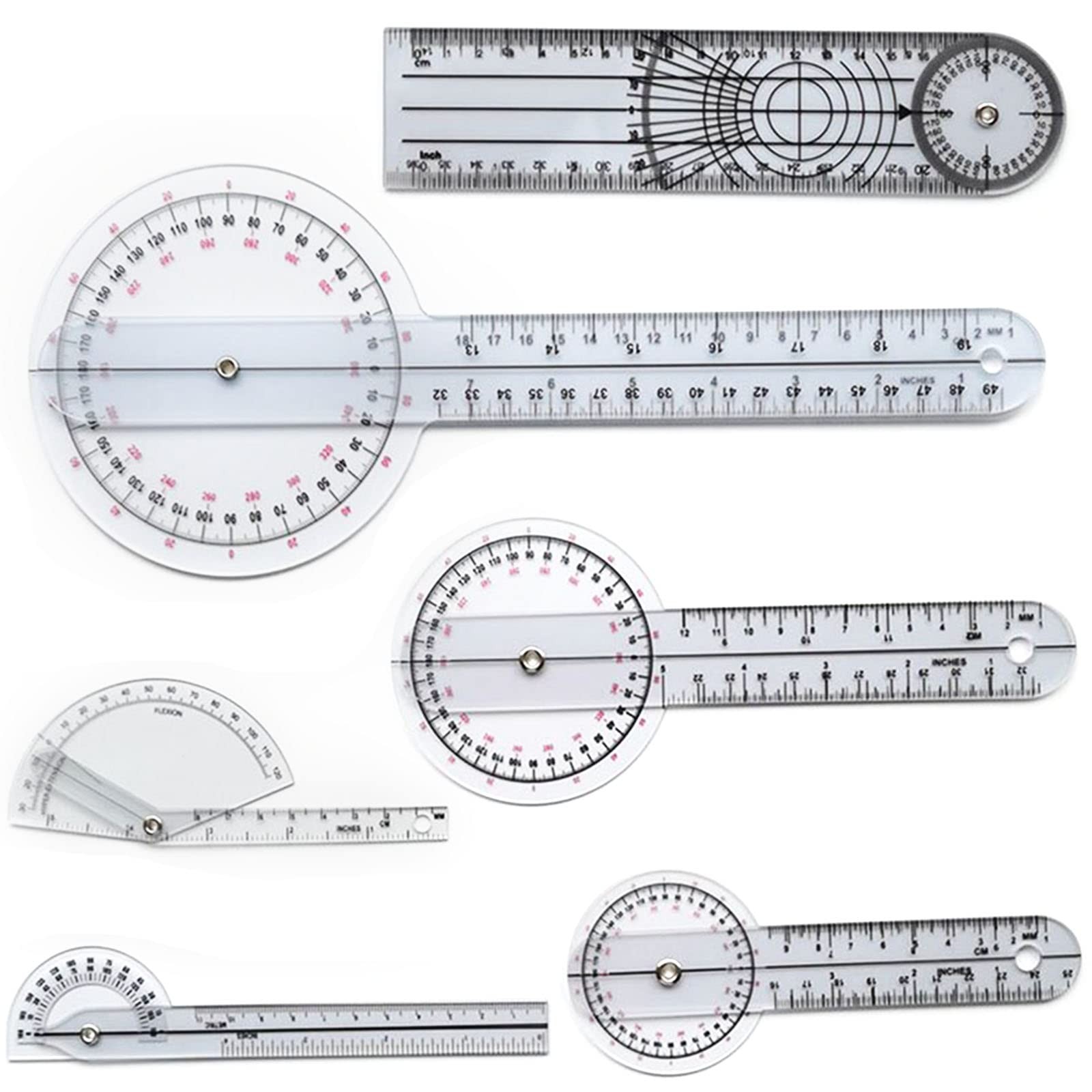 Goniometer Set of 6 with Bag 360 180 Spinal Finger Goniometers